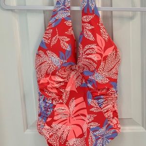 Red Carter Womens Floral Deep V Neck One Piece Swimsuit